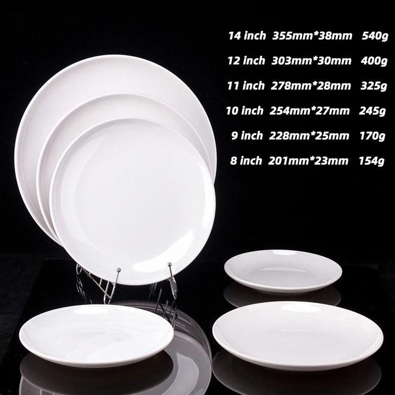 Prato de Jantar Redondo em Melamina Premium – 8 a 14 Polegadas, Estilo Porcelana, Ideal para Bifes, Sobremesas e Refeições Elegantes