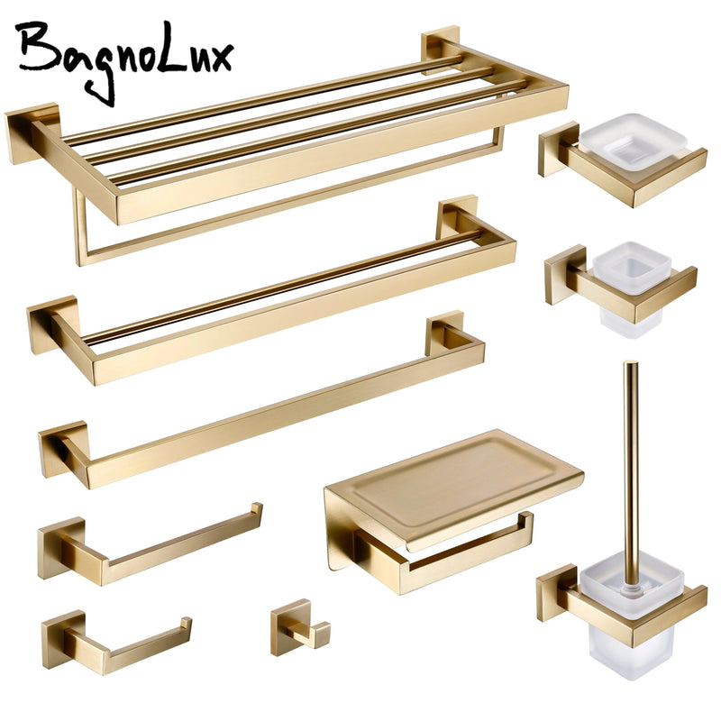 Brushed Gold Bathroom Accessories Set Toilet Brush Holder Toilet Paper Holder Towel Bar Rail Rack Hanger Hook Soap Dish Hardware - SpeedShop